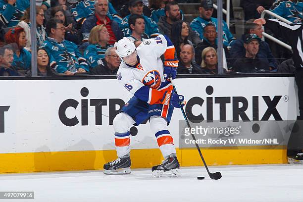 Steve Bernier of the New York Islanders skates with the puck against the San Jose Sharks at SAP Center on November 10, 2015 in San Jose, California.