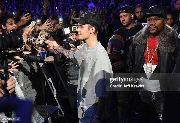 Singer/songwriter Justin Bieber and professional boxer Floyd Mayweather Jr. Attend an evening with Justin Bieber to celebrate the release of...