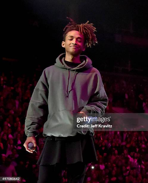 Actor/singer Jaden Smith performs onstage during an evening with Justin Bieber to celebrate the release of his new album "Purpose" at Staples Center...