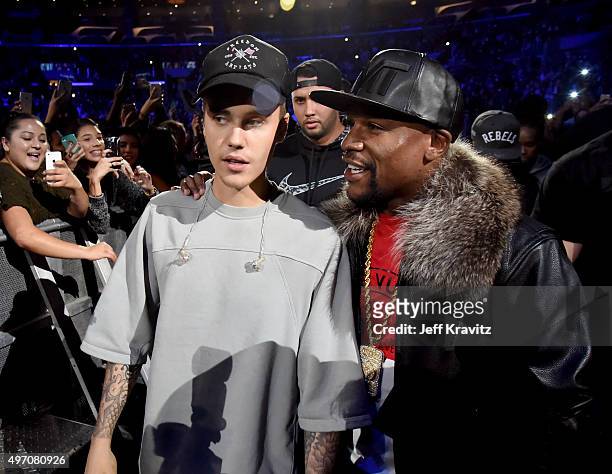 Singer/songwriter Justin Bieber and professional boxer Floyd Mayweather Jr. Attend an evening with Justin Bieber to celebrate the release of...