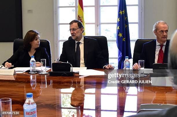 Spanish Prime Minister Mariano Rajoy , Spanish Deputy Prime Minister and Spokeswoman Soraya Saenz de Santamaria and Spanish minister of Defence Pedro...