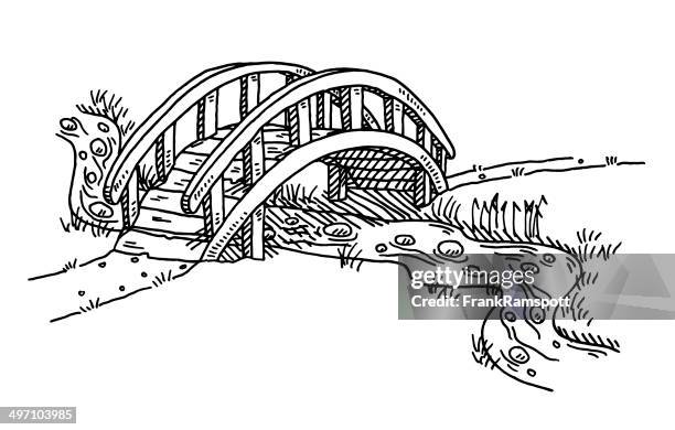 ilustraciones, imágenes clip art, dibujos animados e iconos de stock de puente sobre creek dibujo - bridge