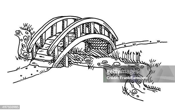 bridge over creek drawing - frank wood stock illustrations