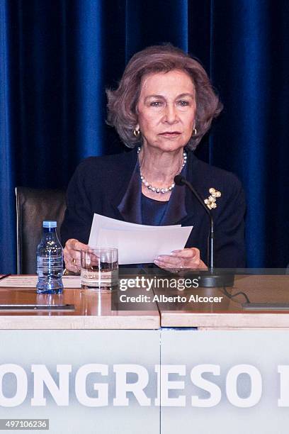 Queen Sofia Attends Alzheimer Congress in Valladolid on November 13, 2015 in Valladolid, Spain.