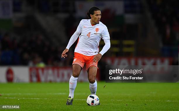 Virgil van Dijk of Netherlands in action during the friendly International match between Wales and Netherlands at Cardiff City Stadium on November...