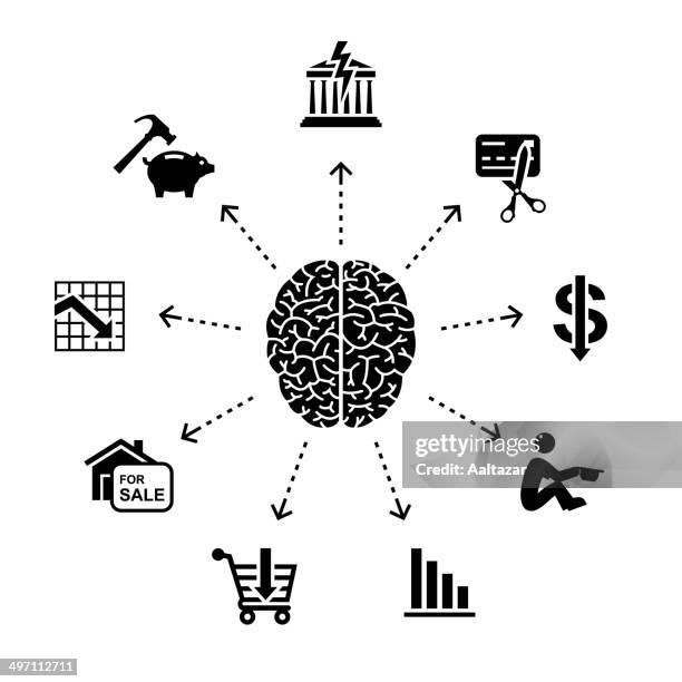 thinking about financial crisys - falling hammer stock illustrations