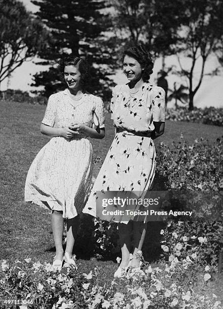 Princess Elizabeth and Princess Margaret at the King's House in Durban, during the royal family's South African tour, 1st April 1947.