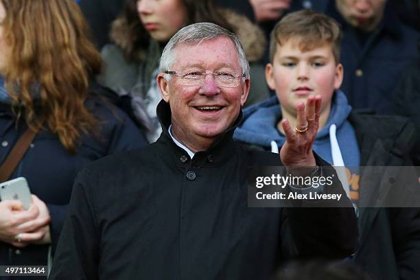 Sir Alex Ferguson the manager of Great Britain and Ireland waves to the fans during the David Beckham Match for Children in aid of UNICEF between...