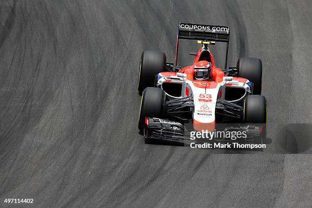 Alexander Rossi of the United States and Manor Marussia drives during final practice for the Formula One Grand Prix of Brazil at Autodromo Jose...