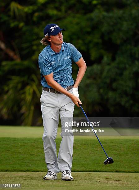 Will Wilcox of the United States hits his first shot on the 2nd hole during the third round of the OHL Classic at the Mayakoba El Camaleon Golf Club...