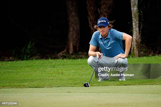 Will Wilcox of the United States lines up his putt on the first hole during the third round of the OHL Classic at the Mayakoba El Camaleon Golf Club...