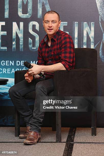 Actor James McAvoy attends a photo call and press conference to promote the new film "Victor Frankenstein" at Four Seasons hotel on November 14, 2015...