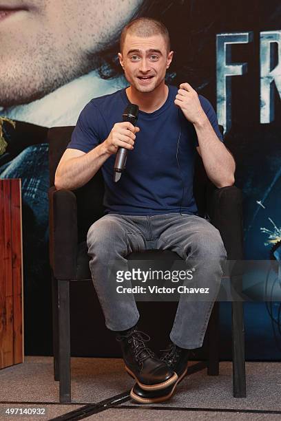 Actor Daniel Radcliffe attends a photo call and press conference to promote the new film "Victor Frankenstein" at Four Seasons hotel on November 14,...