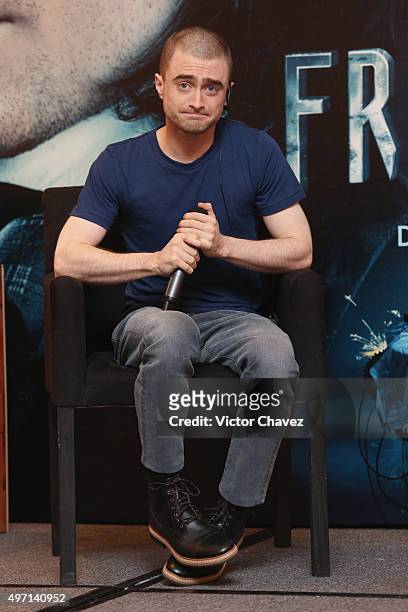 Actor Daniel Radcliffe attends a photo call and press conference to promote the new film "Victor Frankenstein" at Four Seasons hotel on November 14,...