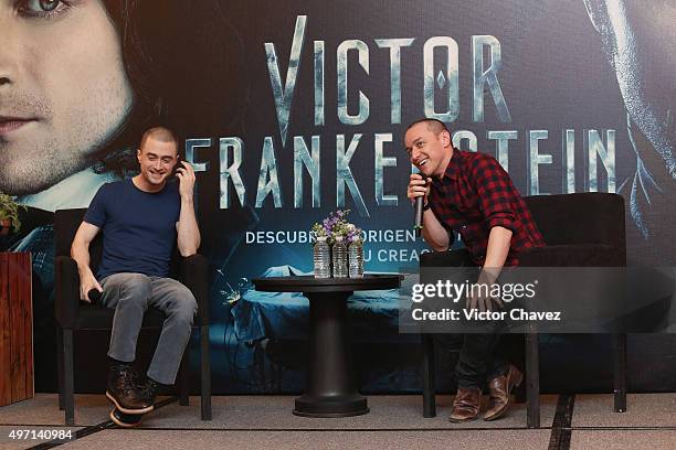 Actor Daniel Radcliffe attends a photo call and press conference to promote the new film "Victor Frankenstein" at Four Seasons hotel on November 14,...