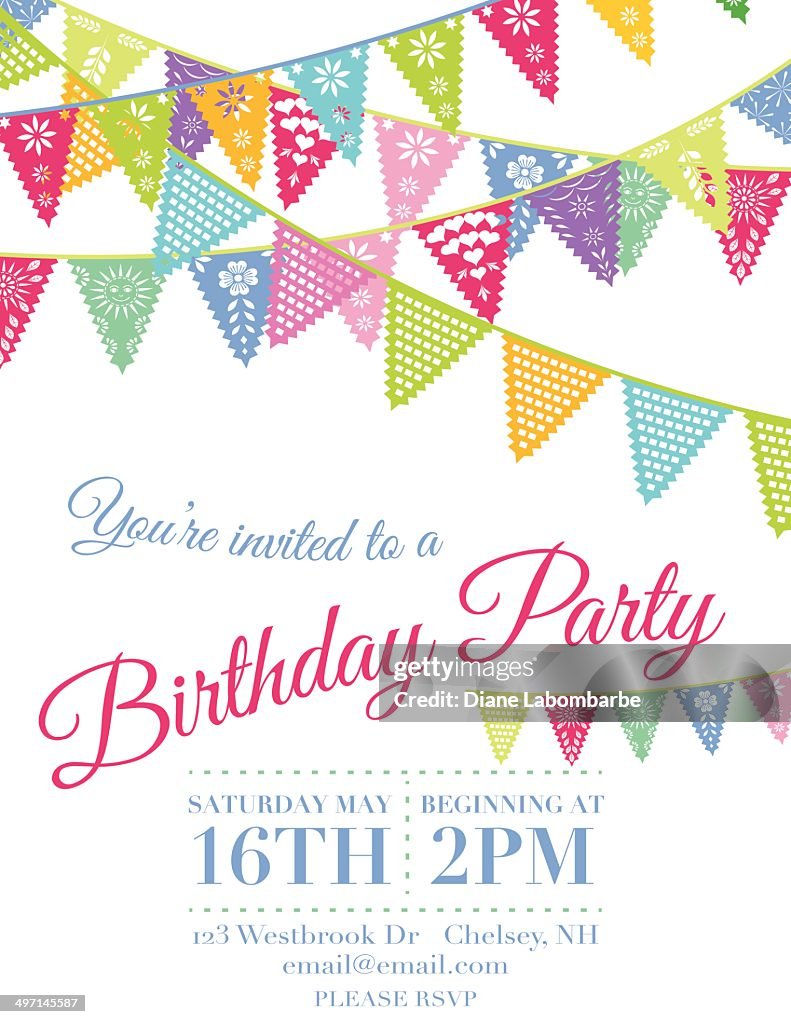 Vector Papel Picado Flags Birthday invitation template