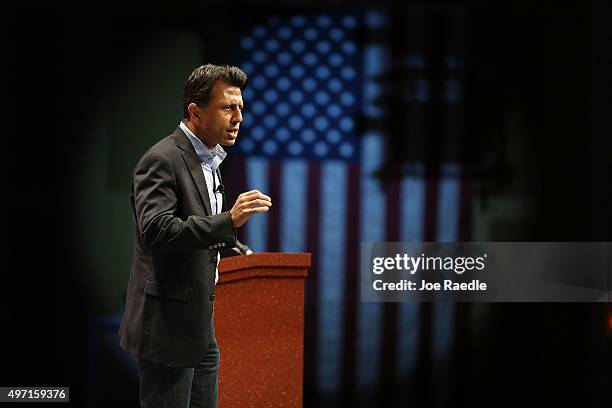 Republican presidential candidate Louisiana Governor Bobby Jindal speaks during the Sunshine Summit conference being held at the Rosen Shingle Creek...