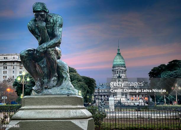 The Thinker by Auguste Rodin in Buenos Aires, Argentina. In front of the Congress, is the second original cast of the Rodin, 1907.