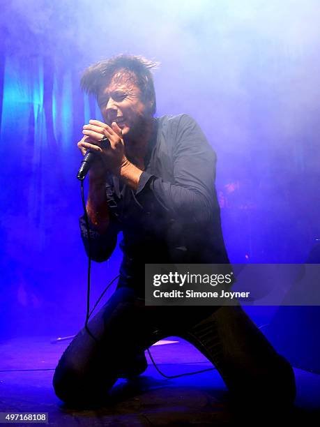 Brett Anderson of Suede performs live on the stage at The Roundhouse on November 14, 2015 in London, England.