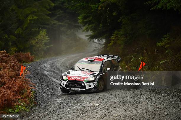 Kris Meeke of Great Britain and Paul Nagle of Ireland compete in their Citroen Total Abu Dhabi WRT Citroen DS3 WRC during Day Two of the WRC Wales...