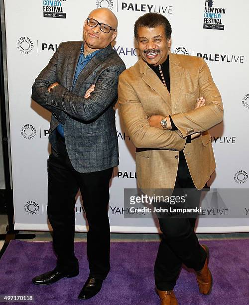 Larry Wilmore and Neil deGrasse Tyson attend The Paley Center for Media Presents: "Keepin' It 100: an evening with The Nightly Show With Larry...