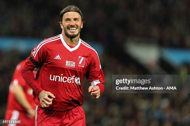 David Beckham of Great Britain and Ireland XI during the David Beckham Match for Children in aid of UNICEF at Old Trafford on November 14, 2015 in...