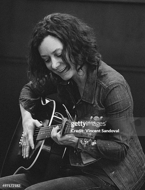 Actress Sara Gilbert performs at The Grove at Barnes & Noble at The Grove on November 14, 2015 in Los Angeles, California.