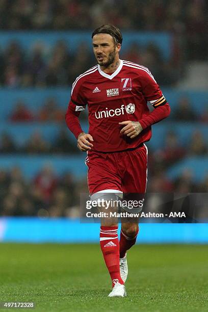 David Beckham of Great Britain and Ireland XI during the David Beckham Match for Children in aid of UNICEF at Old Trafford on November 14, 2015 in...