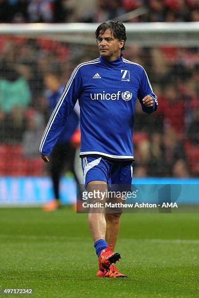Fernando Couto of Rest of the World XI during the David Beckham Match for Children in aid of UNICEF at Old Trafford on November 14, 2015 in...