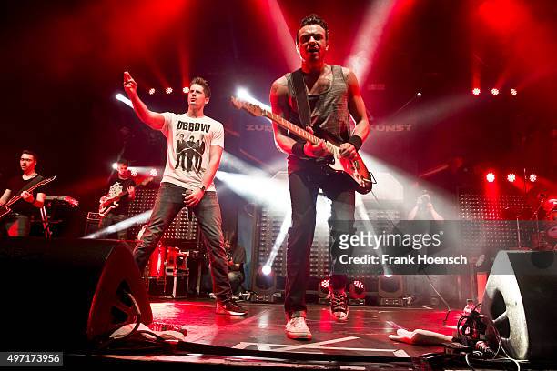 Vincent Stein and Dag-Alexis Kopplin of the German band SDP perform live during a concert at the Columbiahalle on November 14, 2015 in Berlin,...