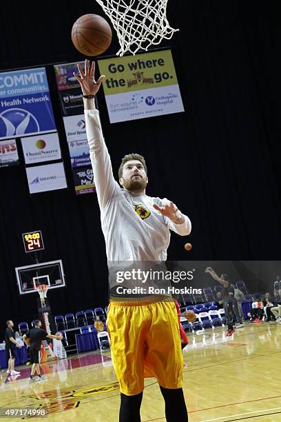 Shane Whittington of the Fort Wayne Mad Ants warms up at Memorial Coliseum November 14, 2015 in Fort Wayne, Indiana. NOTE TO USER: User expressly...