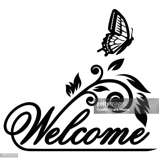 butterfly welcome illustration - vector - monarch butterfly stock illustrations