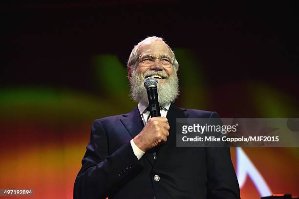 David Letterman speaks onstage during the Michael J. Fox Foundation A Funny Thing Happened On The Way To Cure Parkinsons Gala at The...