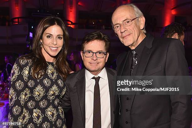Lisa Loiacono, Michael J. Fox and Christopher Lloyd attend the Michael J. Fox Foundation A Funny Thing Happened On The Way To Cure Parkinsons Gala...
