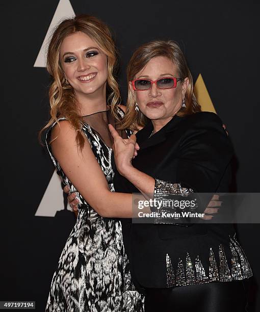 Actresses Carrie Fisher and Billie Catherine Lourd attend the Academy of Motion Picture Arts and Sciences' 7th annual Governors Awards at The Ray...