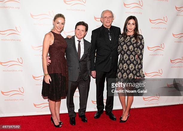 Tracy Pollan, Michael J. Fox, Christopher Lloyd and Lisa Loiacono attend the Michael J. Fox Foundation's "A Funny Thing Happened On The Way To Cure...