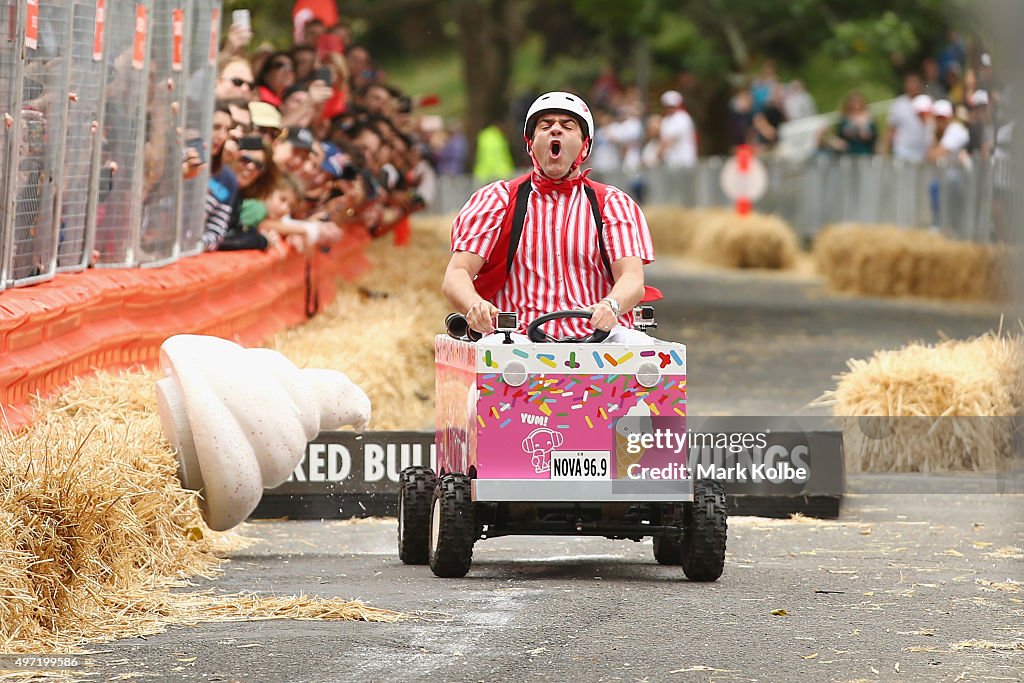 Billy Cart Races Michael 'Wippa' Wipfli races during the 2015 Red Bull Billy Cart Race ...