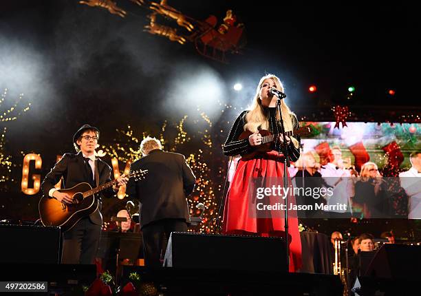 Singer/songwriter Meghan Trainor performs onstage during The Grove Christmas with Seth MacFarlane at The Grove on November 14, 2015 in Los Angeles,...