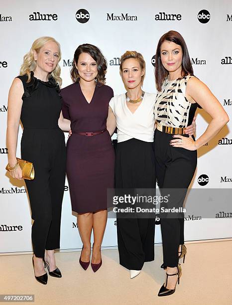 Executive producer Betsy Beers, actresses Katie Lowes, Liza Weil and Bellamy Young, all wearing MaxMara, attend 'MaxMara & Allure Celebrate ABC's...