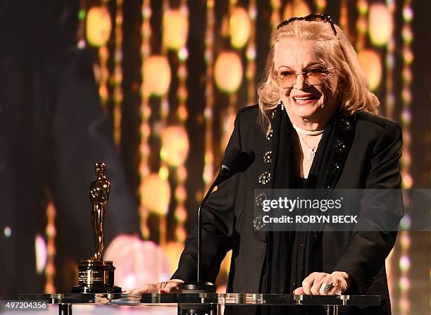 Gena Rowlands accepts her award during the 7th annual Governors Awards ceremony presented by the Board of Governors of the Academy of Motion Picture...