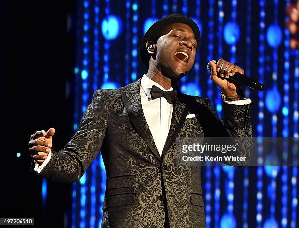Singer Aloe Blacc performs onstage during the Academy of Motion Picture Arts and Sciences' 7th annual Governors Awards at The Ray Dolby Ballroom at...
