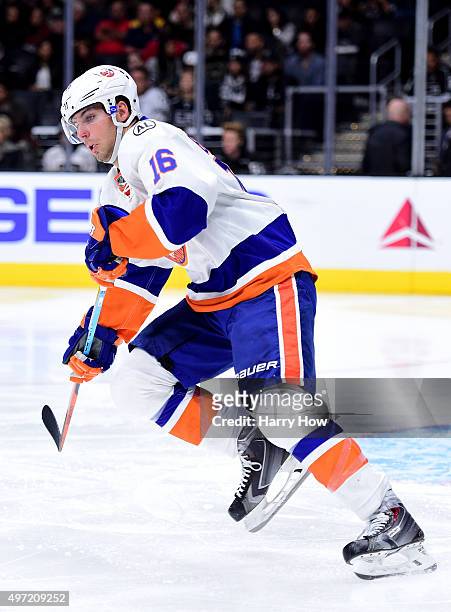 Steve Bernier of the New York Islanders skates back during the game against the Los Angeles Kings at Staples Center on November 12, 2015 in Los...