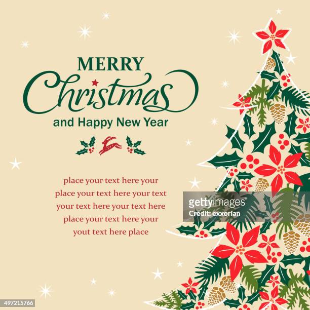 stockillustraties, clipart, cartoons en iconen met christmas tree shape form floral elements - kerstster