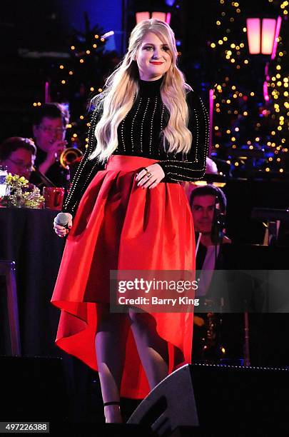 Recording Artist Meghan Trainor performs at The Grove Christmas With Seth MacFarlane at The Grove on November 14, 2015 in Los Angeles, California.