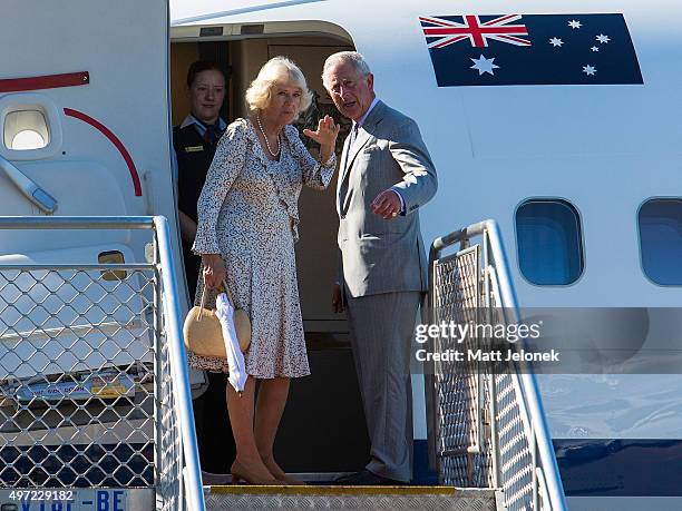 Prince Charles, Prince of Wales and Camilla, Duchess of Cornwall depart Perth on November 15, 2015 in Perth, Australia. The Royal couple were on a...