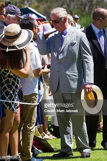 Prince Charles, Prince of Wales talks with well-wishers while on a walk through Kings Park on November 15, 2015 in Perth, Australia. The Royal couple...