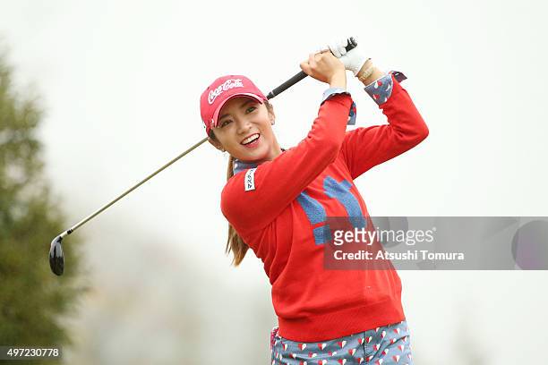 Bo-Mee Lee of South Korea smiles during the final round of the Itoen Ladies Golf Tournament 2015 at the Great Island Club on November 15, 2015 in...