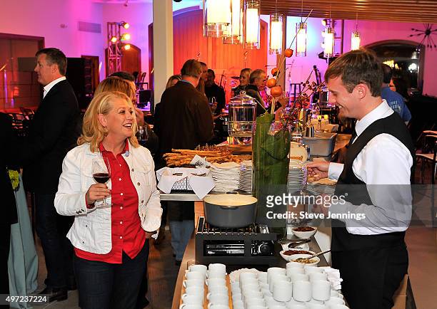 Guests enjoy food and wine at the GRAMMY Foundation house concert featuring The Band Perry at Trattore Farms on November 14, 2015 in Geyserville,...