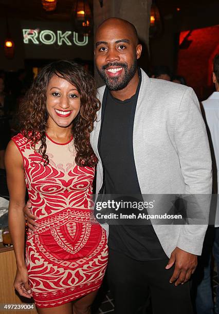 Brandi Fowler and Bryan Johnson attend the Roku grand opening on November 14, 2015 in West Hollywood, California.