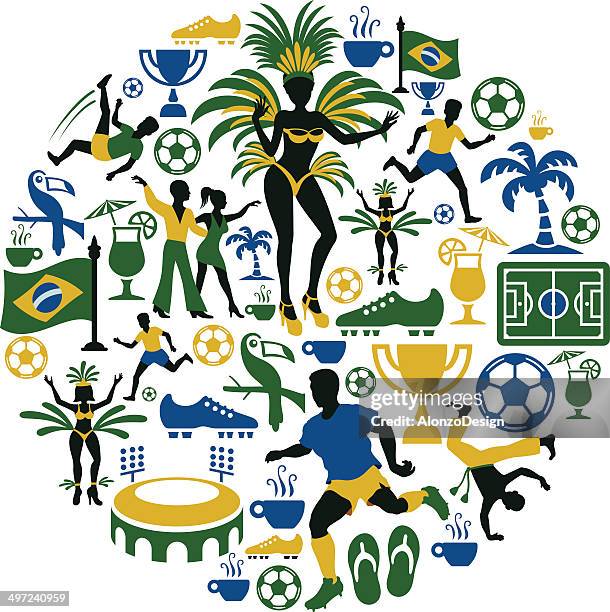 ilustraciones, imágenes clip art, dibujos animados e iconos de stock de collage de brasil - samba